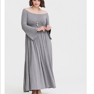 TORRID GREY OFF SHOULDER JERSEY MAXI DRESS